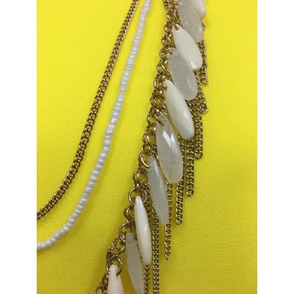 Bay to Baubles Long Necklace Rhionna Opal Fringe Gold-tone White Chains NWT - Picture 8 of 9